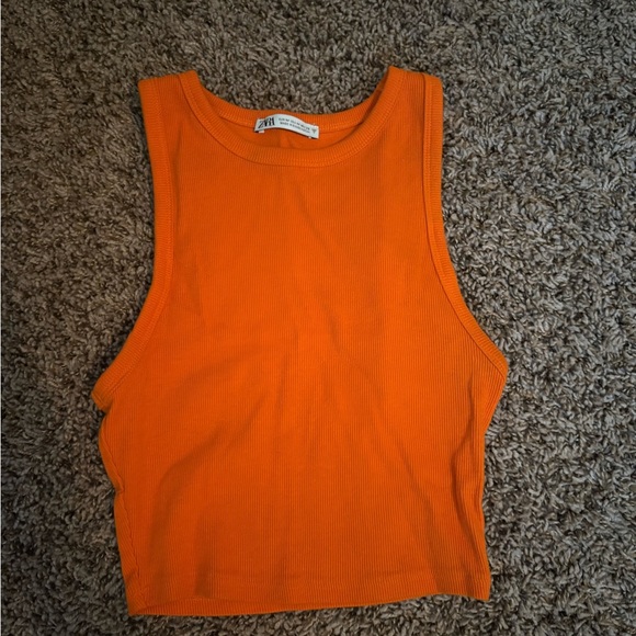 Zara Tops - Zara Vibrant Orange Ribbed Tank Top